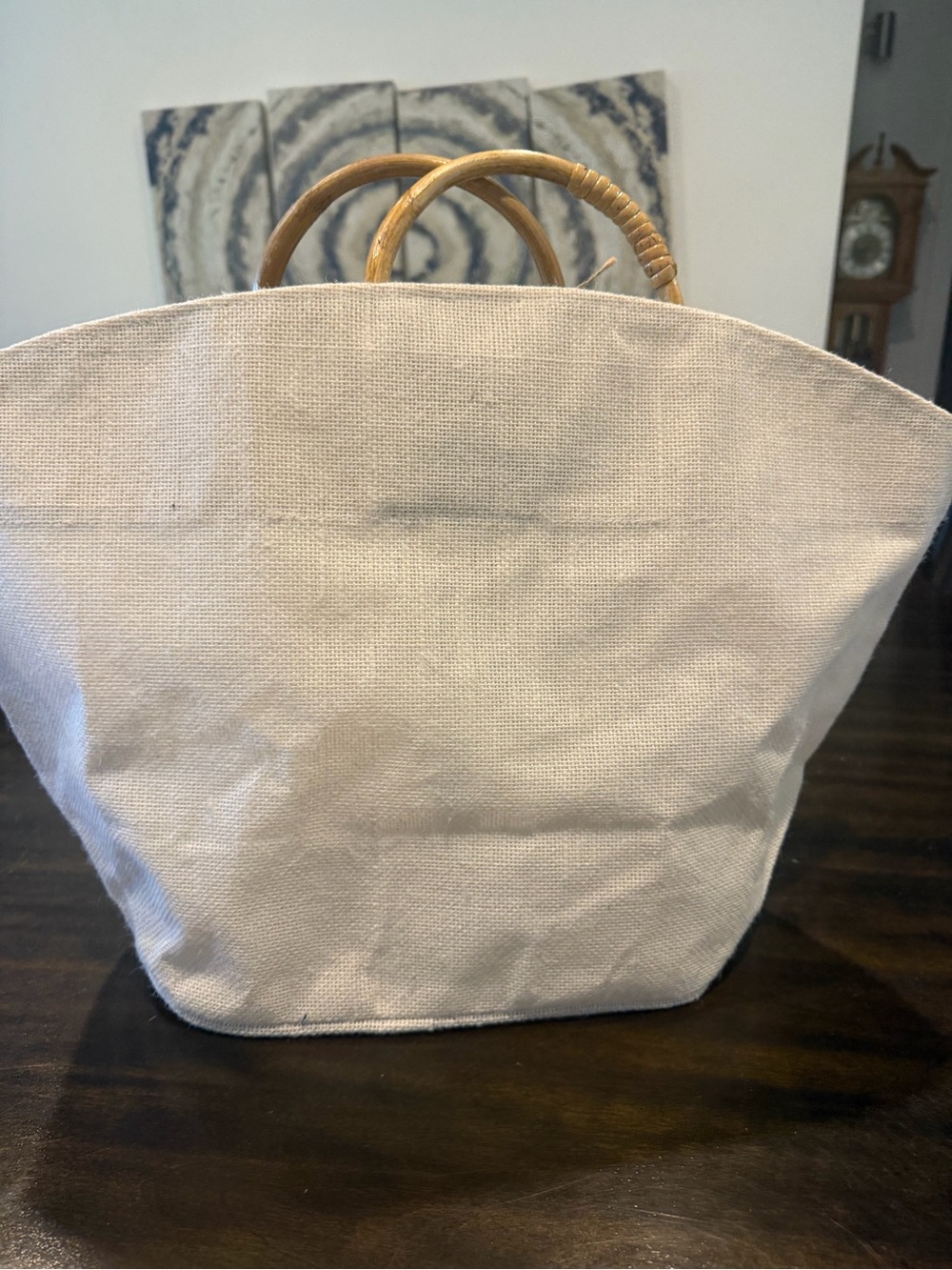 Mud Pie Cream Canvas Tote with Bamboo Ring Handles - Picture 5 of 7